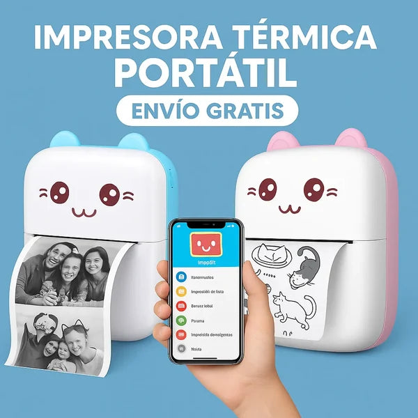 Mini Impresora Térmica Portátil Recargable Rosa o Celeste