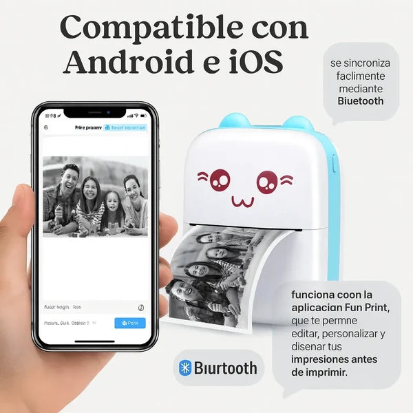 Mini Impresora Térmica Portátil Recargable Rosa o Celeste
